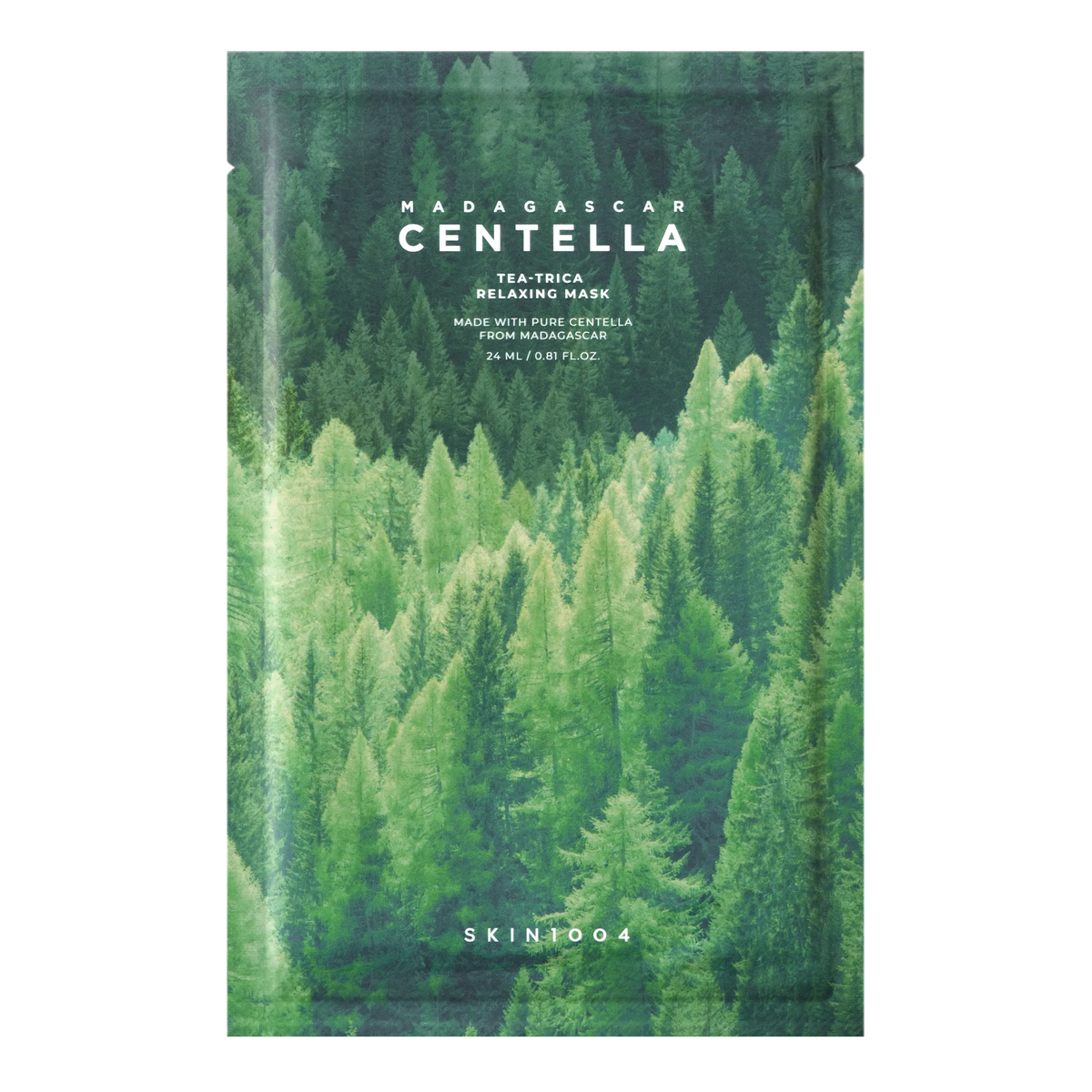 SKIN1004 Madagascar Centella Tea-Trica Relaxing Mask pouch displayed for calming skincare routine