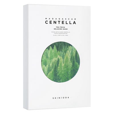 SKIN1004 Madagascar Centella Tea-Trica Relaxing Mask box packaging for acne-prone skin care