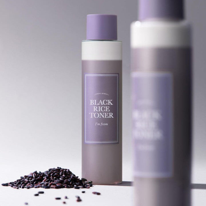 I'm From Black Rice Toner bottle with black rice grains in background