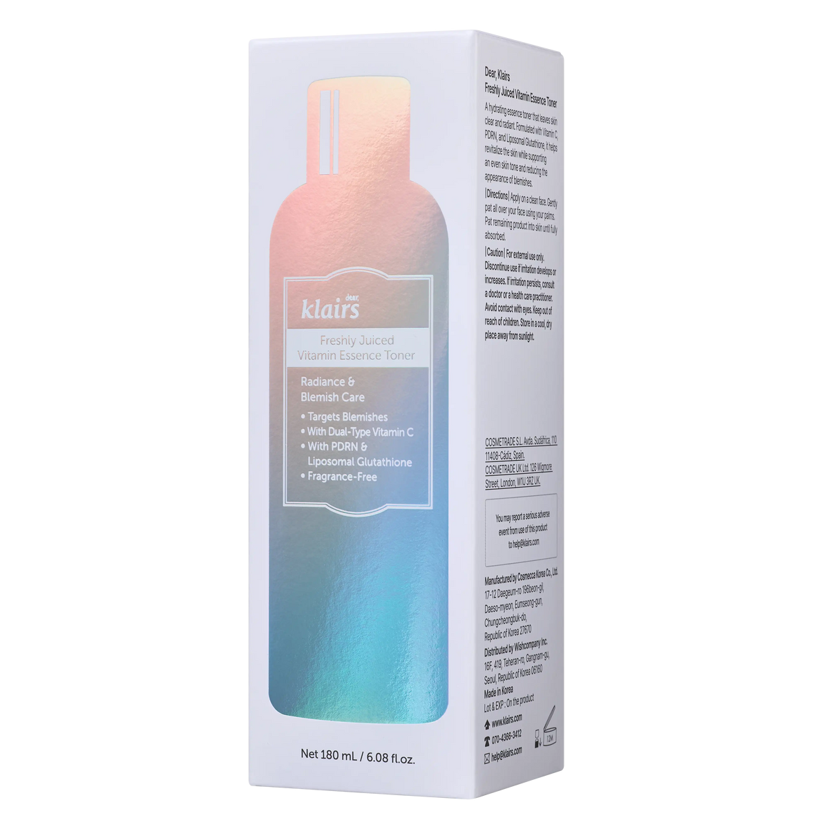 Dear Klairs Freshly Juiced Vitamin Essence Toner 180ml packaging box