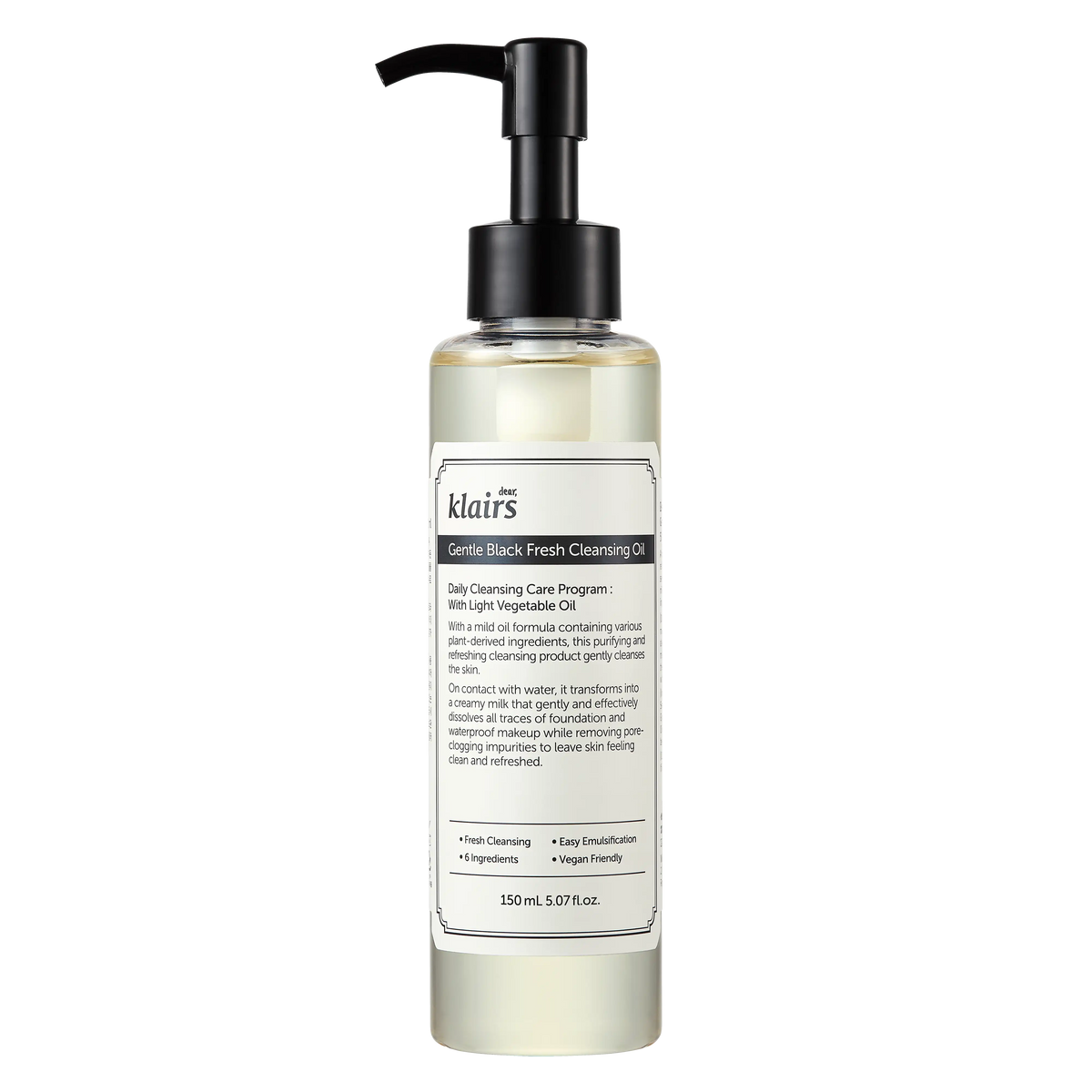 Dear Klairs Gentle Black Fresh Cleansing Oil 150ml bottle front view