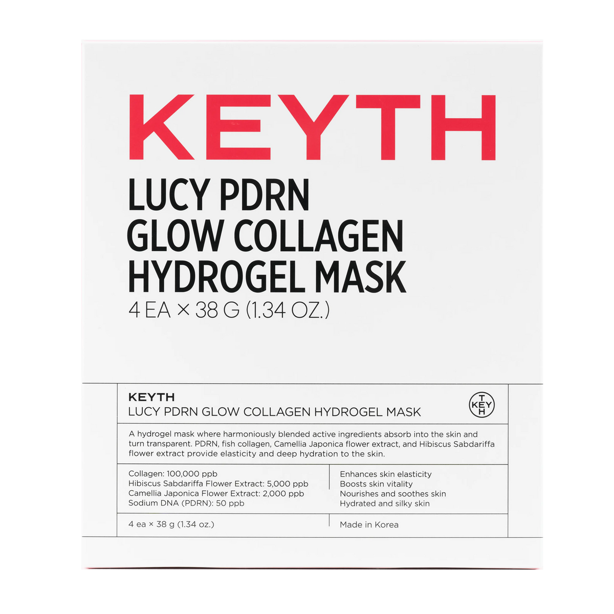 KEYTH Lucy PDRN Glow Collagen Hydrogel Mask 4 Sheets Package Front View