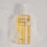 NDP Moringa Hemp pH Balancing Gel Cleanser shown with rich foam texture