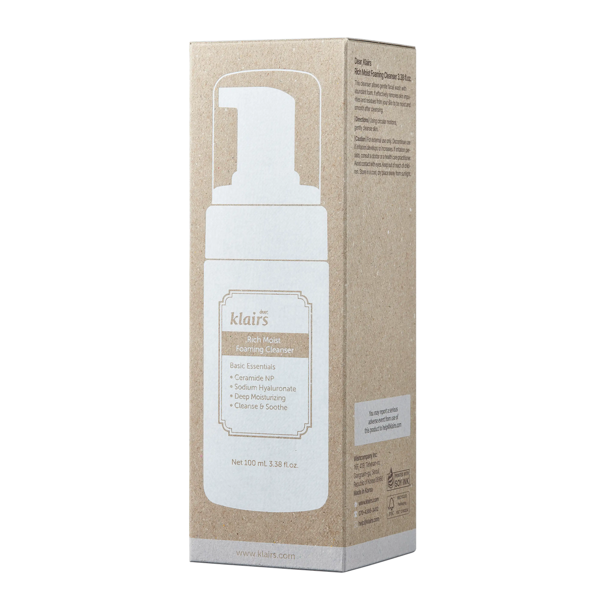 Dear Klairs Rich Moist Foaming Cleanser 100ml packaging box