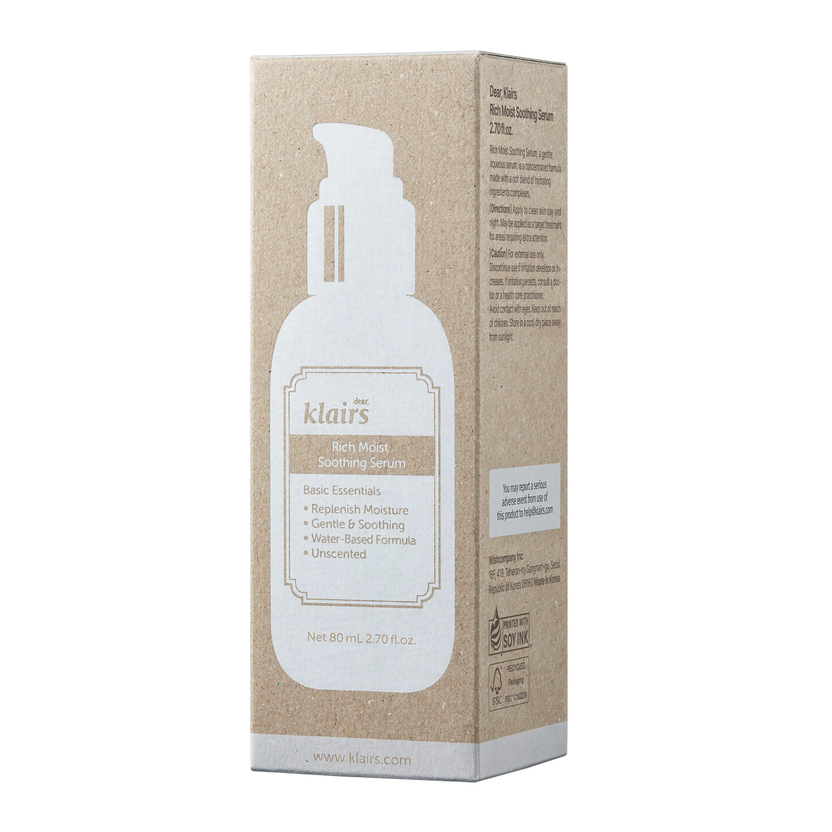 Dear Klairs Rich Moist Soothing Serum 80ml packaging box