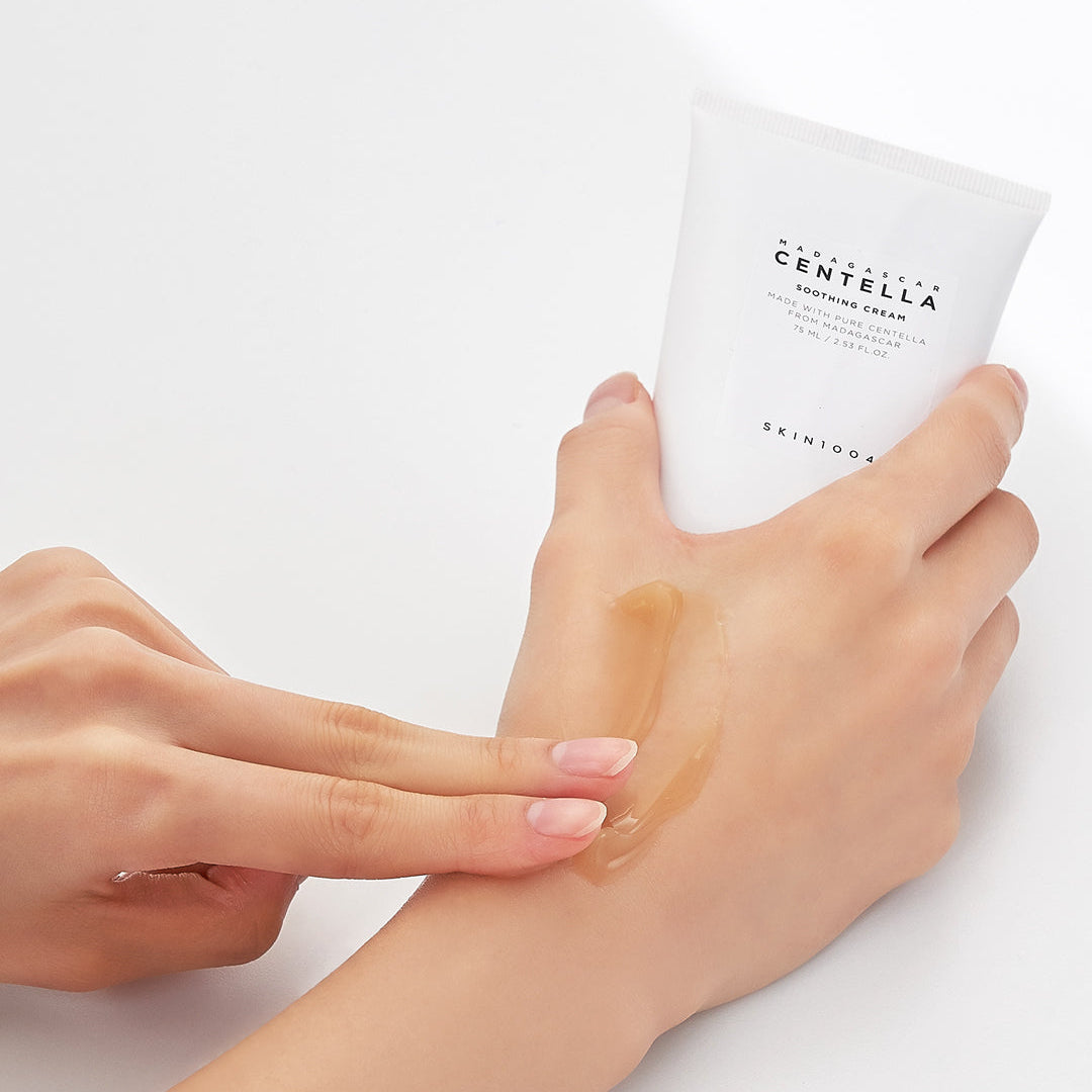 SKIN1004 Madagascar Centella Soothing Cream applied on back of hand
