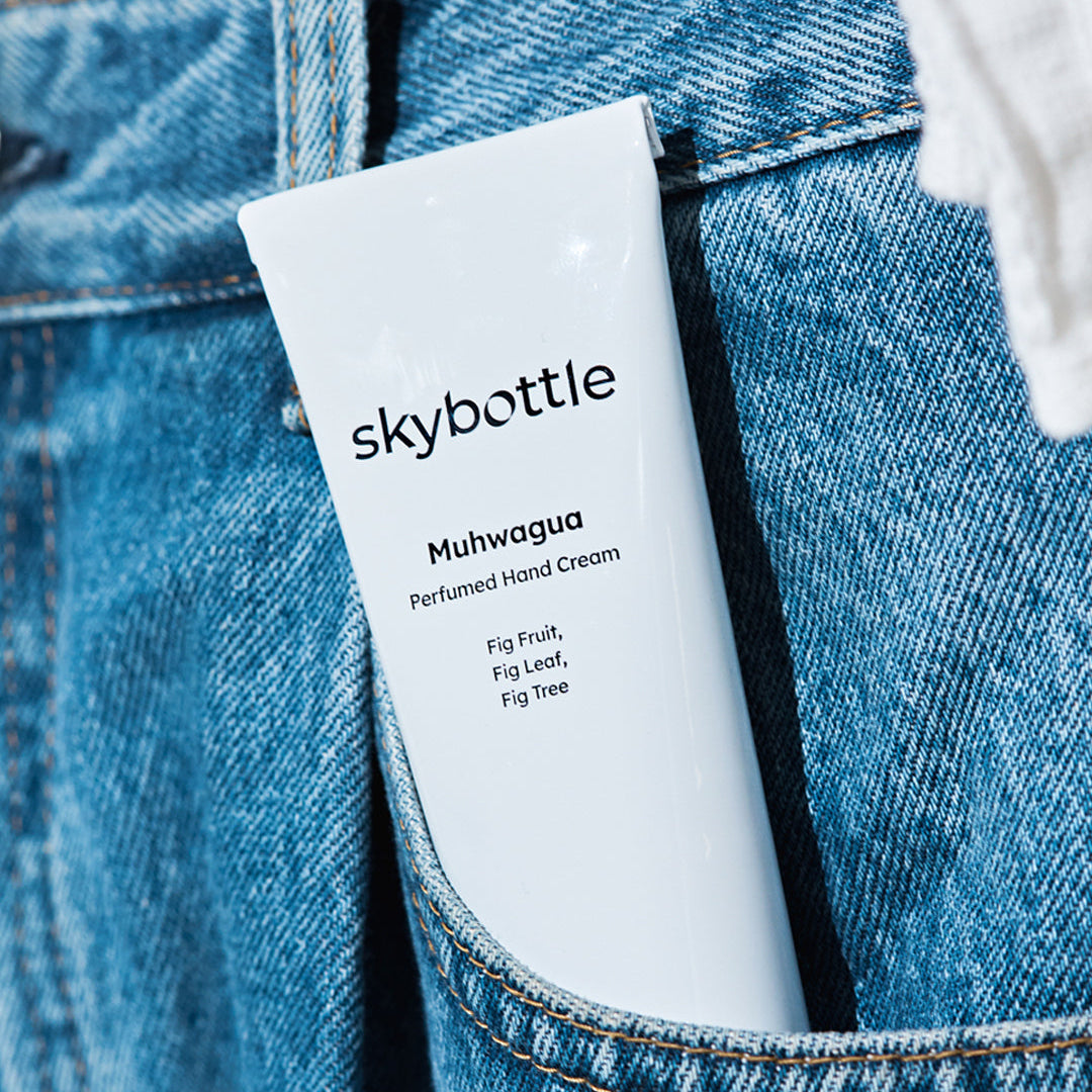 Skybottle Perfumed Hand Cream Muhwagua 50ml tube in jeans pocket